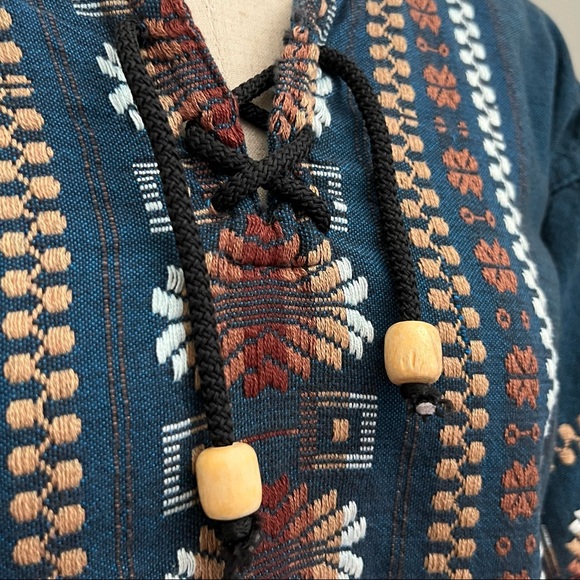 Vintage Tops - Vintage Embroidered Made in Mexico  Dark Blue Heavy Linen Top